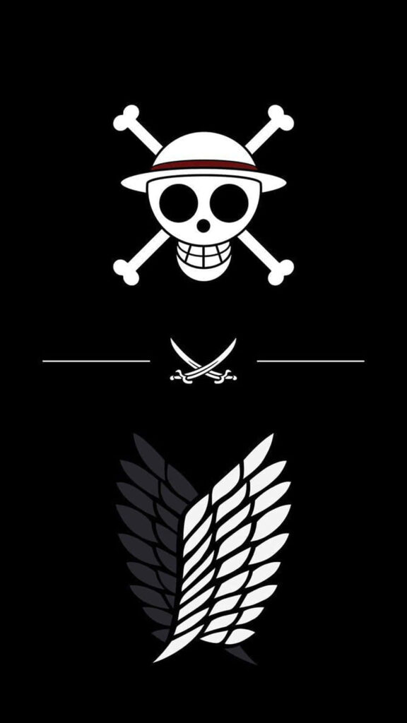 Bold Black and White Anime Wallpaper with Iconic Symbols