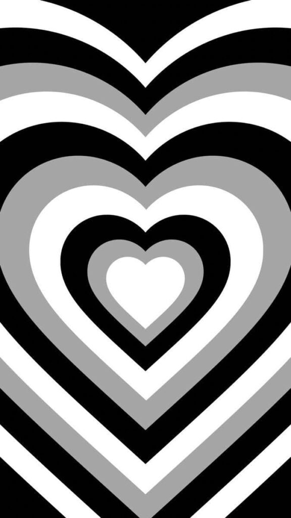 Bold Black and White Evolving Heart Pattern iPhone Wallpaper