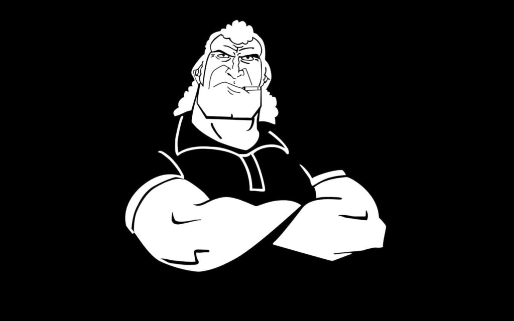 Muscular Character Illustration on Solid Black Background Wallpaper