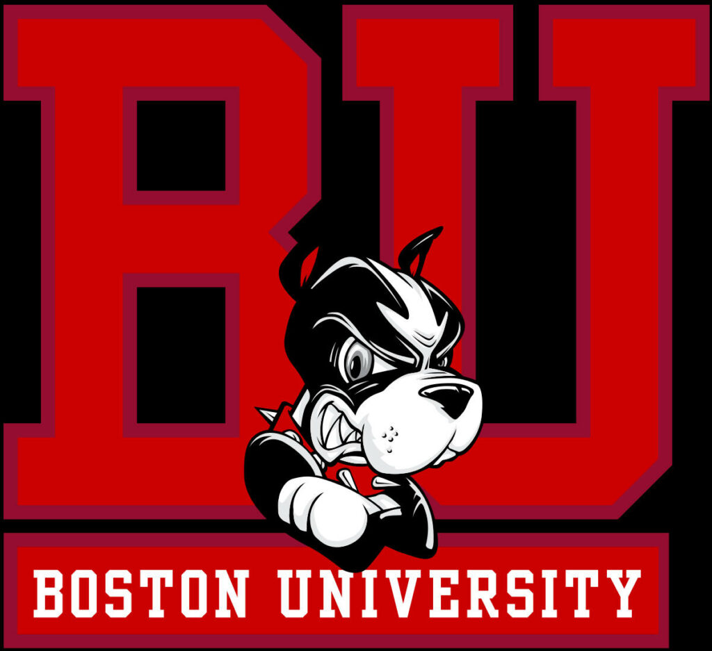 Boston University Terriers fierce black and white mascot with red collar and bold BU letters wallpaper