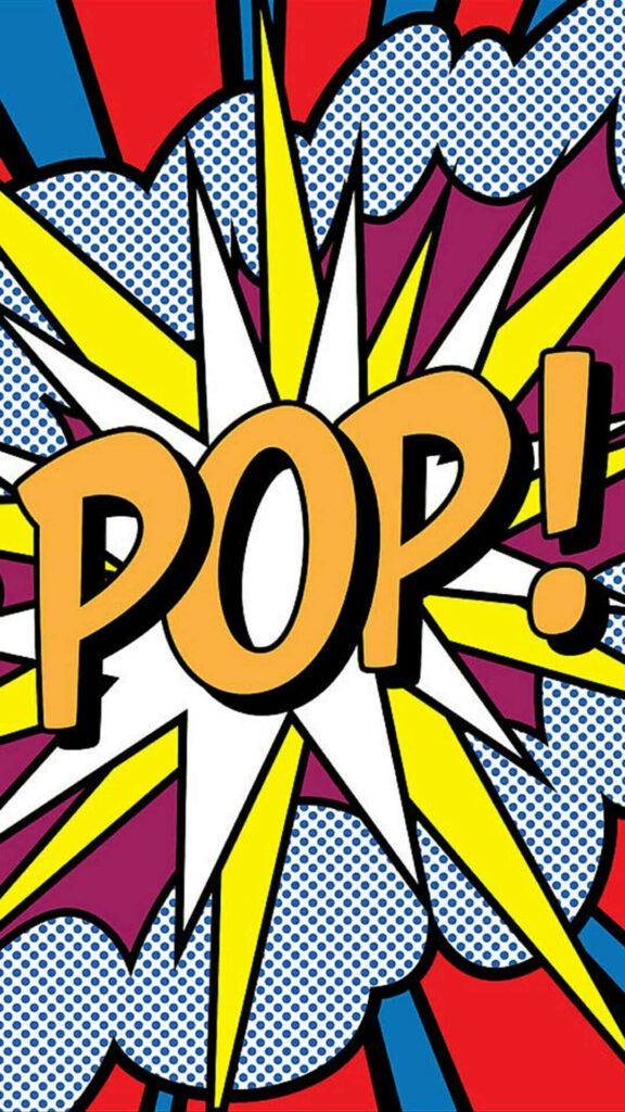 Bold colorful pop art phone wallpaper with the word POP on an explosive burst background