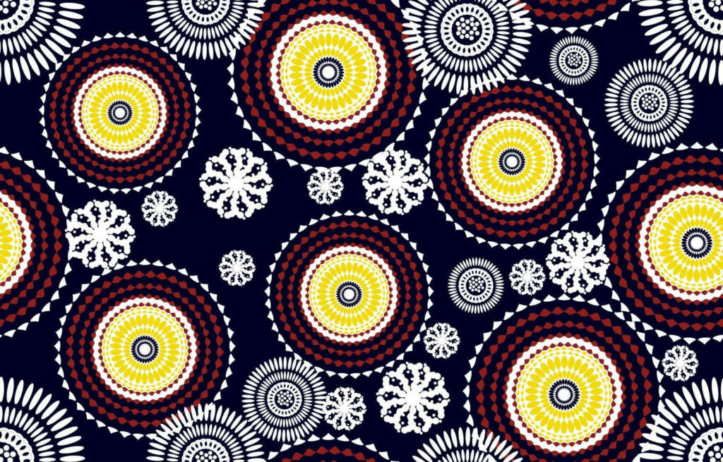 Bold Blue Wax Fabric Wallpaper: Vibrant Geometric Circular Patterns