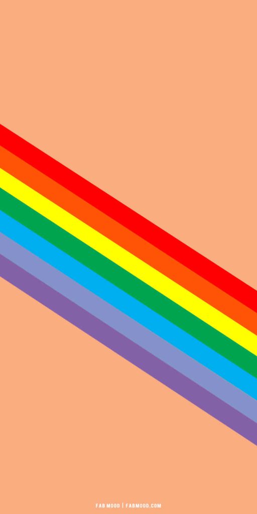 Minimalist wallpaper with bold diagonal rainbow stripes on a soft peach background brightening devices