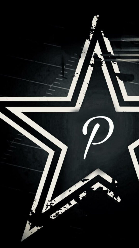 Bold Distressed Star Wallpaper with Central 'P' on Dark Background