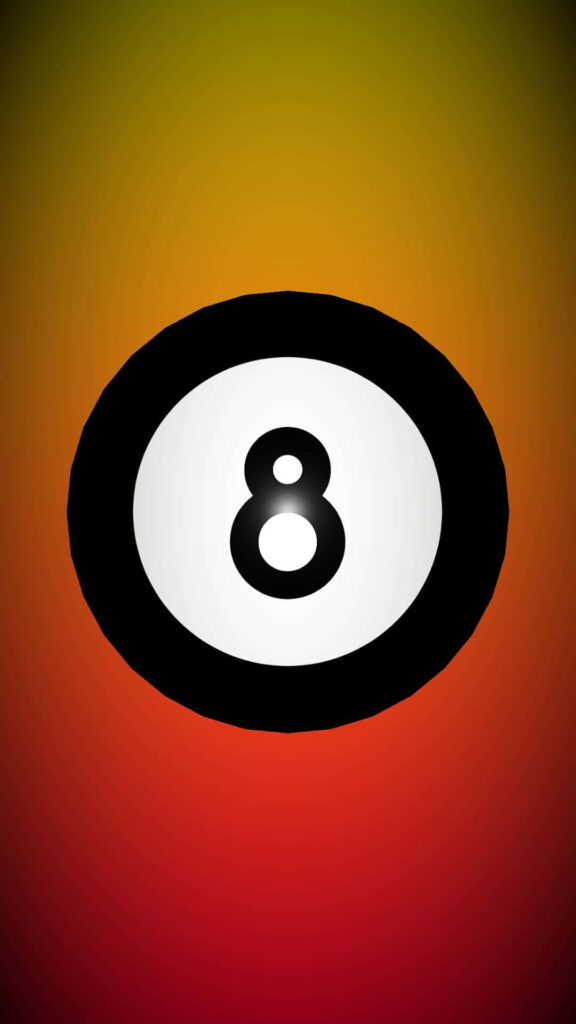Bold black and white eight ball on yellow to red gradient background modern billiards wallpaper