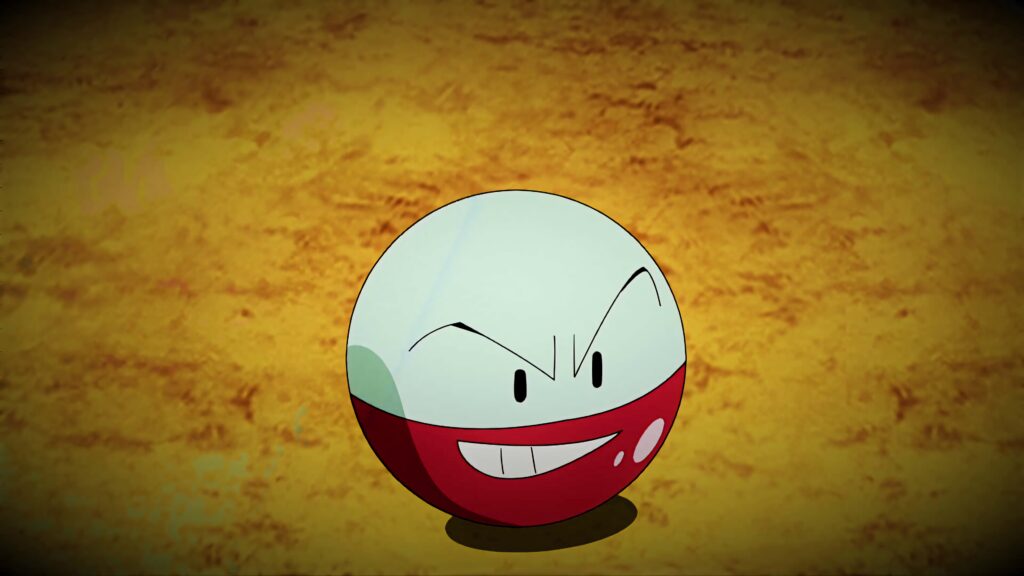 Bold Electrode Pokemon with red white design on textured gold background vibrant wallpaper