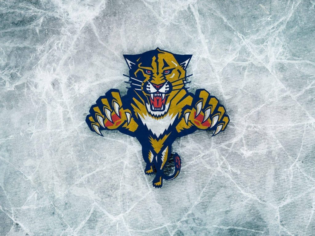 Florida Panthers logo wallpaper bold gold navy red panther on white textured background NHL