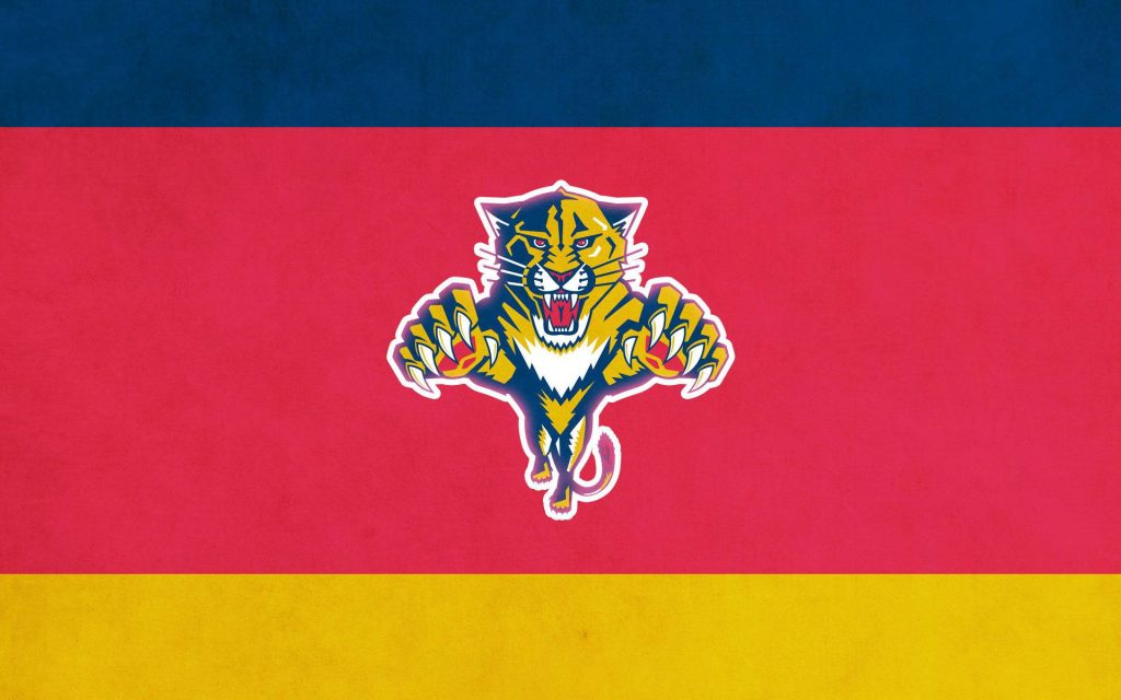 Bold Florida Panthers wallpaper with leaping panther logo on tricolor NHL hockey background