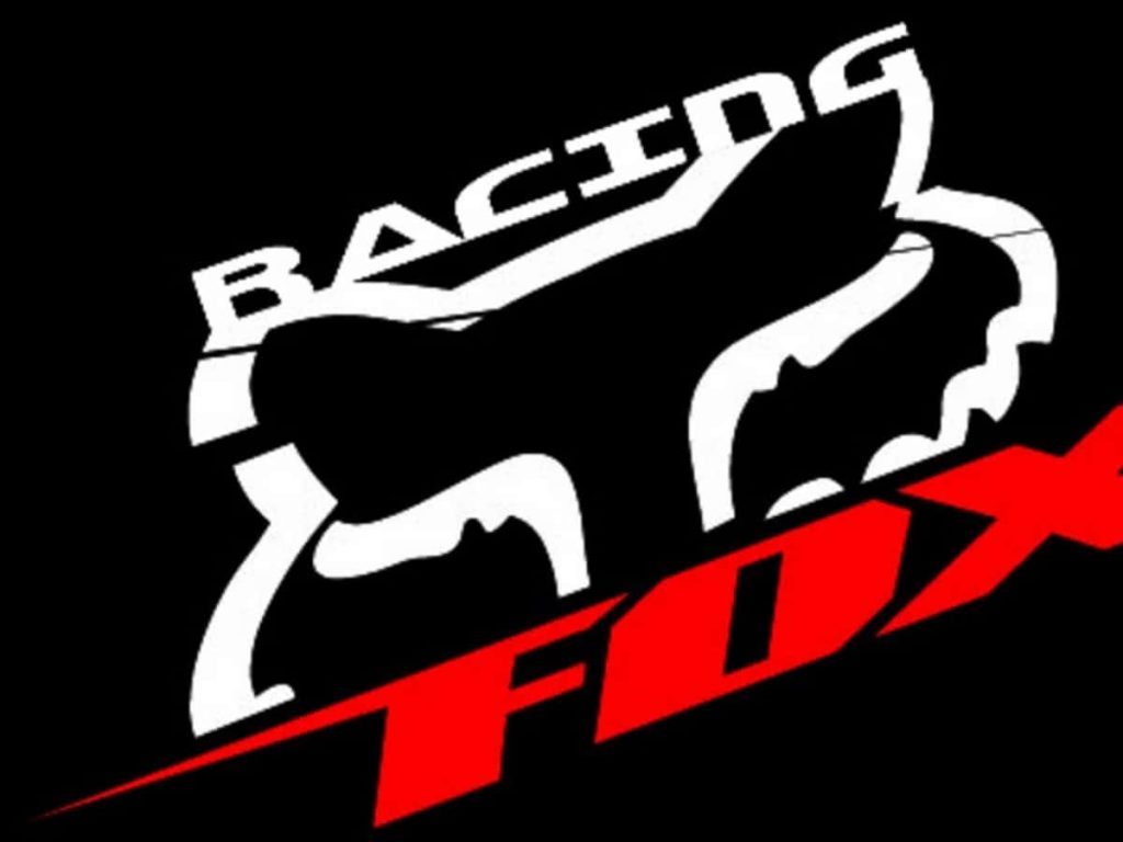 Fox Racing wallpaper with bold Fox Head logo and red white typography on black background