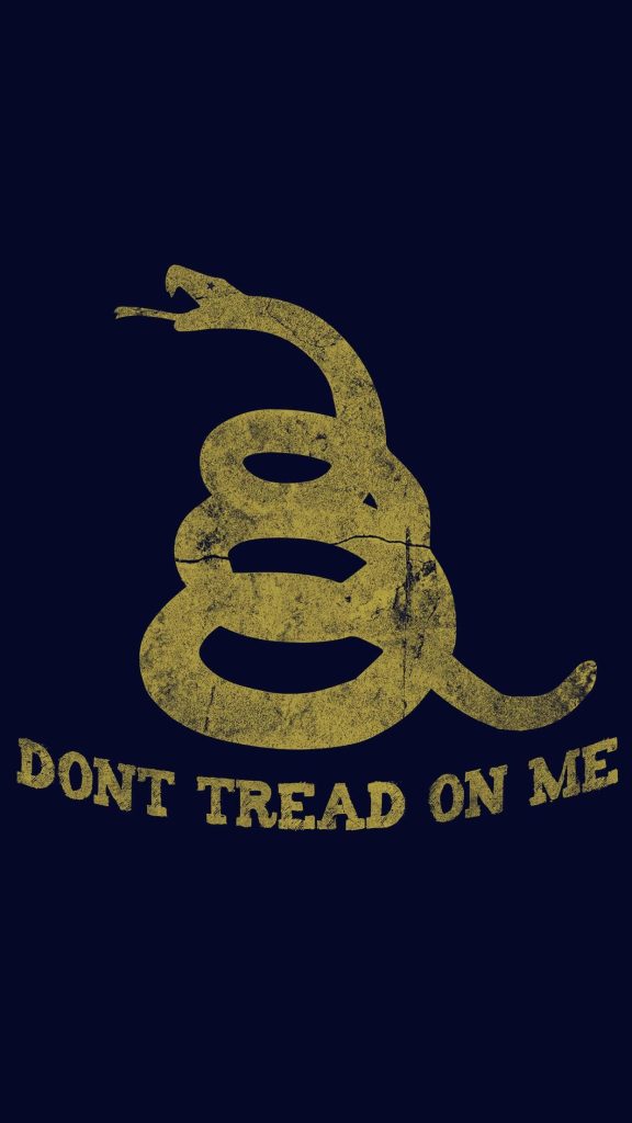 Gadsden Flag wallpaper with distressed yellow rattlesnake and bold Dont Tread On Me text