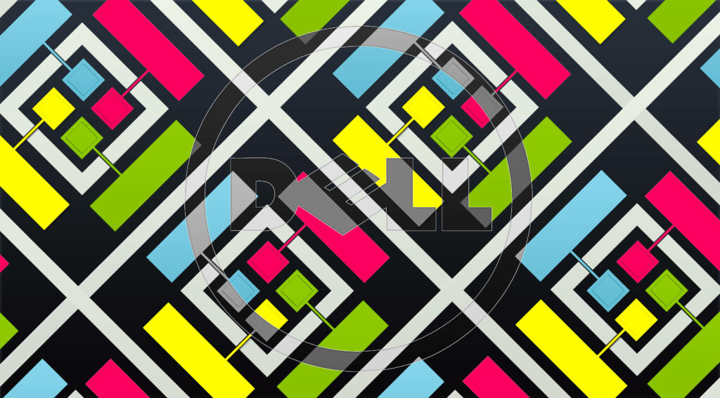 Dell wallpaper with vibrant geometric diamond shapes and intersecting lines on dark background