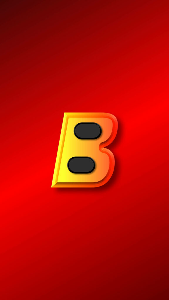 Bold geometric letter B with orange yellow gradient on smooth red modern wallpaper background