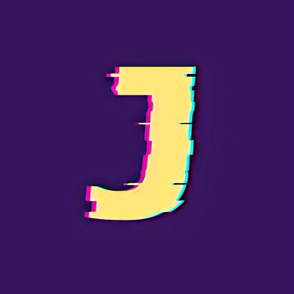Bold Glitch Letter J Wallpaper in Dark Purple – Futuristic Gaming Design