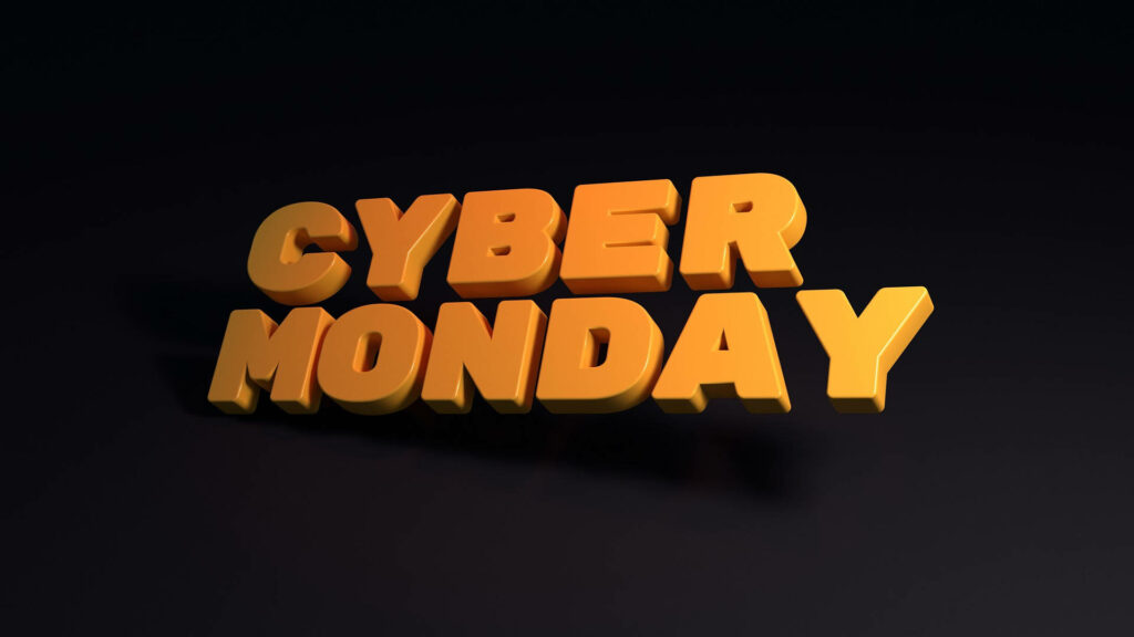Bold Gold 3D Cyber Monday Wallpaper on Dark Background