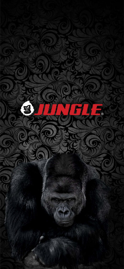 Powerful Gorilla Wallpaper with Bold Jungle Slogan & Dark Floral Design