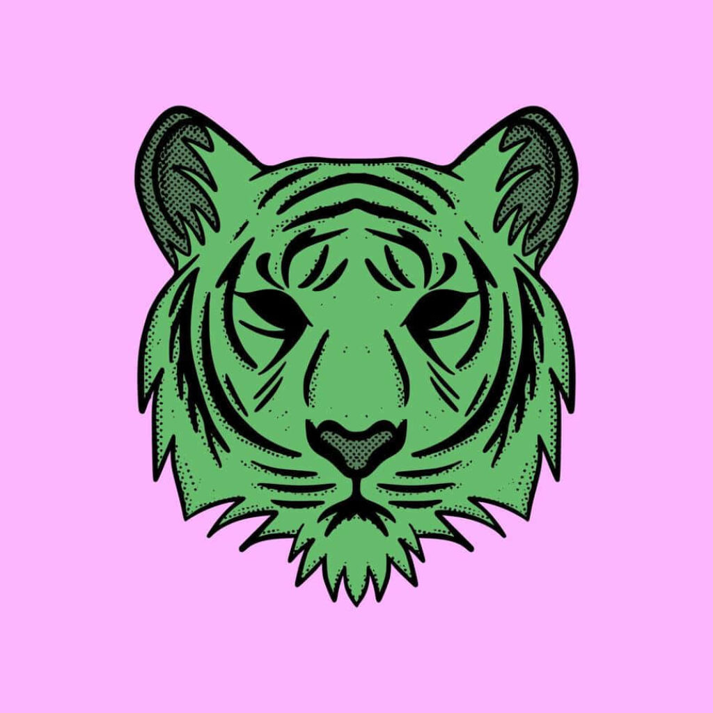 Stylized Green Tiger Wallpaper on Vibrant Pink Background