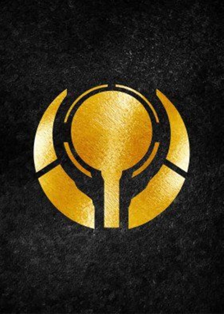 Bold Halo wallpaper with metallic gold UNSC emblem on dark textured background minimalist design