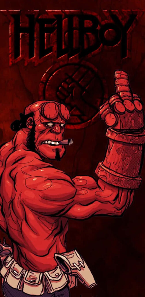 Bold Hellboy Comic Art Poster: Striking Red Wallpaper Background