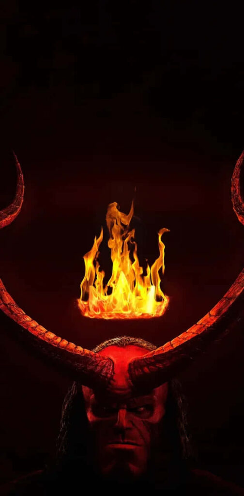 Bold Hellboy Portrait Wallpaper: Iconic Horns & Fiery Crown