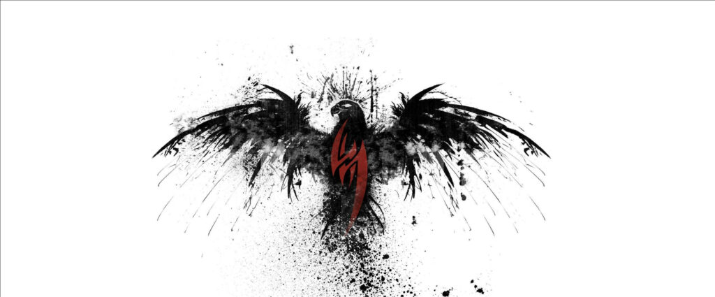 Bold HD Tattoo Wallpaper: Striking Inky Bird Design in Black & Red