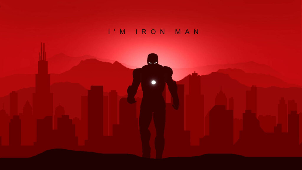 Bold Iron Man Minimalist Wallpaper with Vivid Red Skyline
