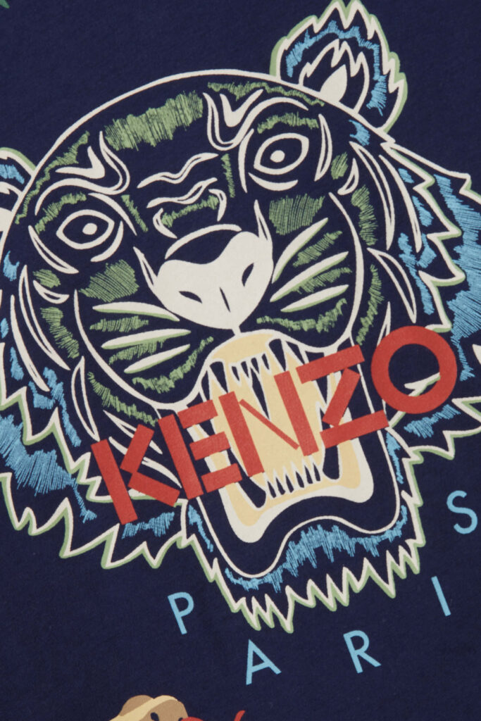 Vibrant Kenzo Tiger Wallpaper: Bold Blue & Green Design