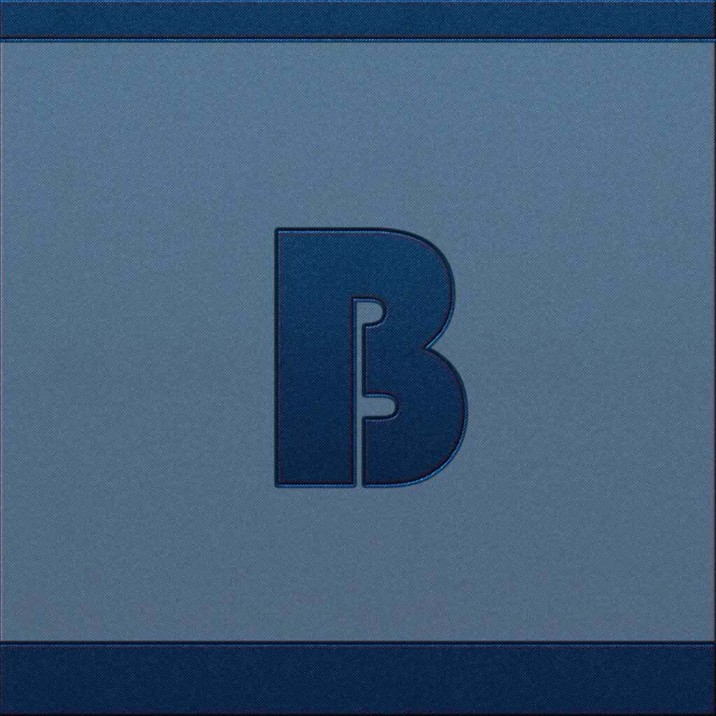 Bold letter B wallpaper on textured blue denim background with dark blue stylish borders