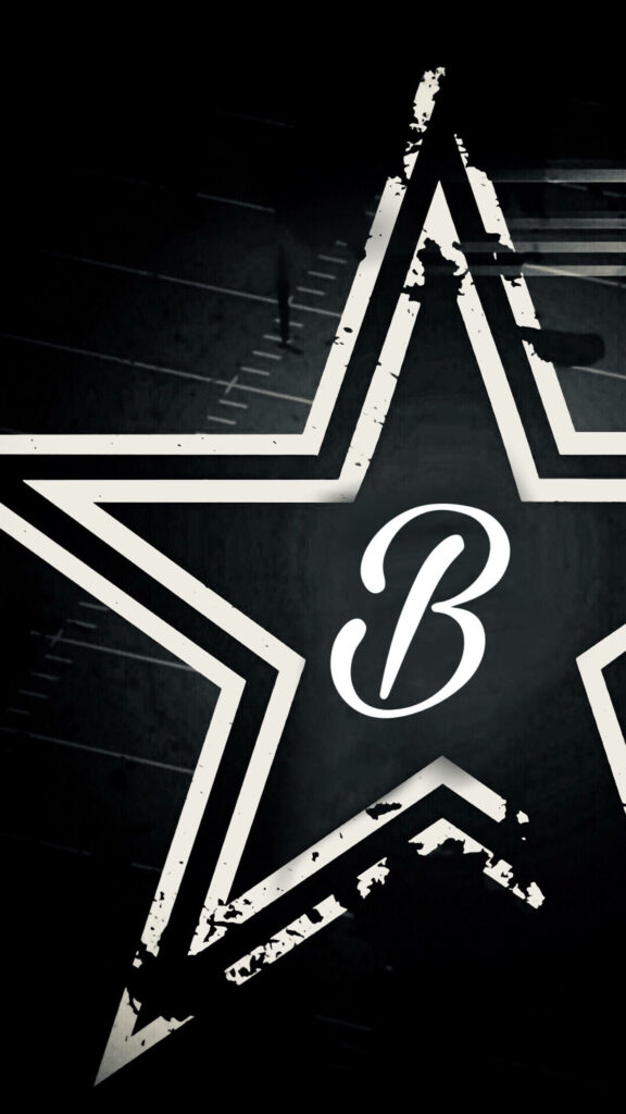 Bold letter B inside distressed white star on dark textured background stylish wallpaper design