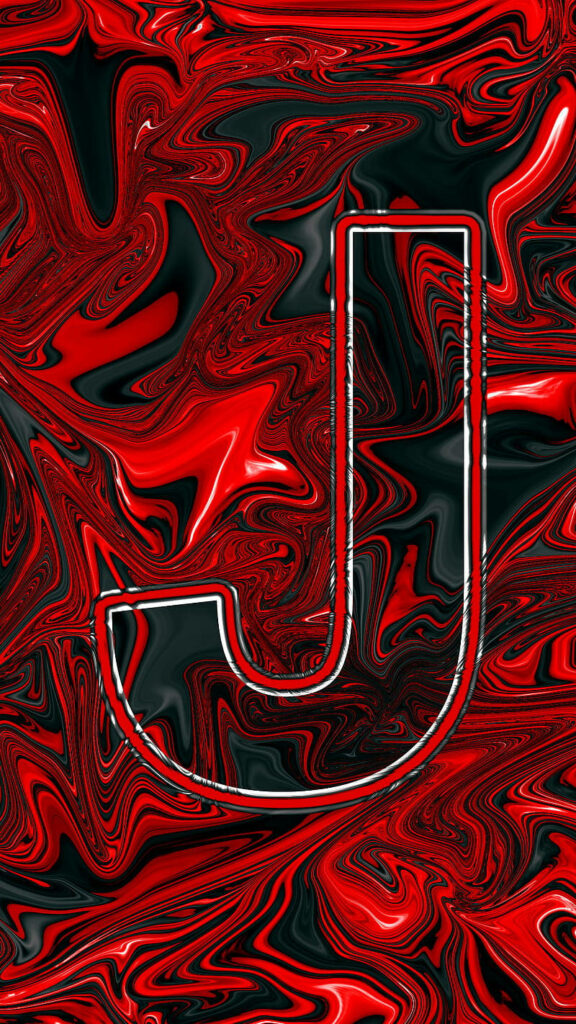 Bold Letter J Wallpaper: Vibrant Black & Red Marbled Background