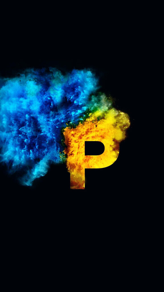 Bold Letter P Wallpaper with Vibrant Blue & Yellow Smoke Background