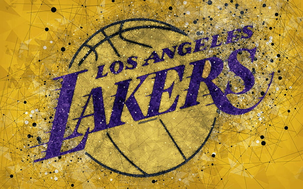 Los Angeles Lakers logo with gritty design on vibrant gold background basketball wallpaper