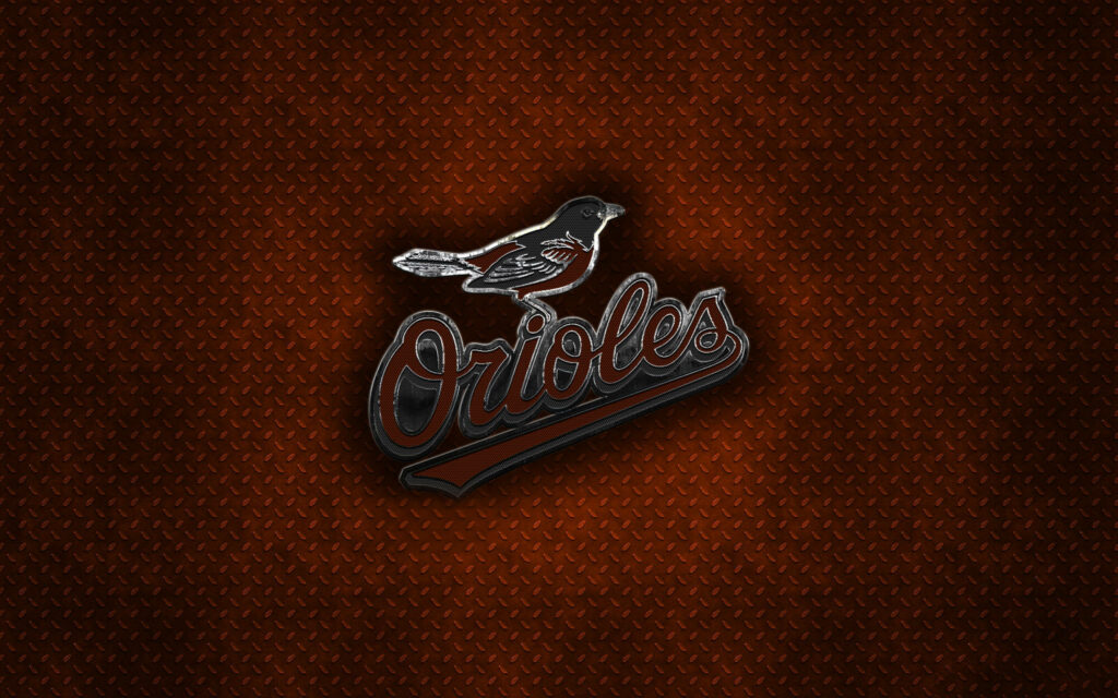 Metallic Baltimore Orioles logo on dark brown textured background modern team wallpaper