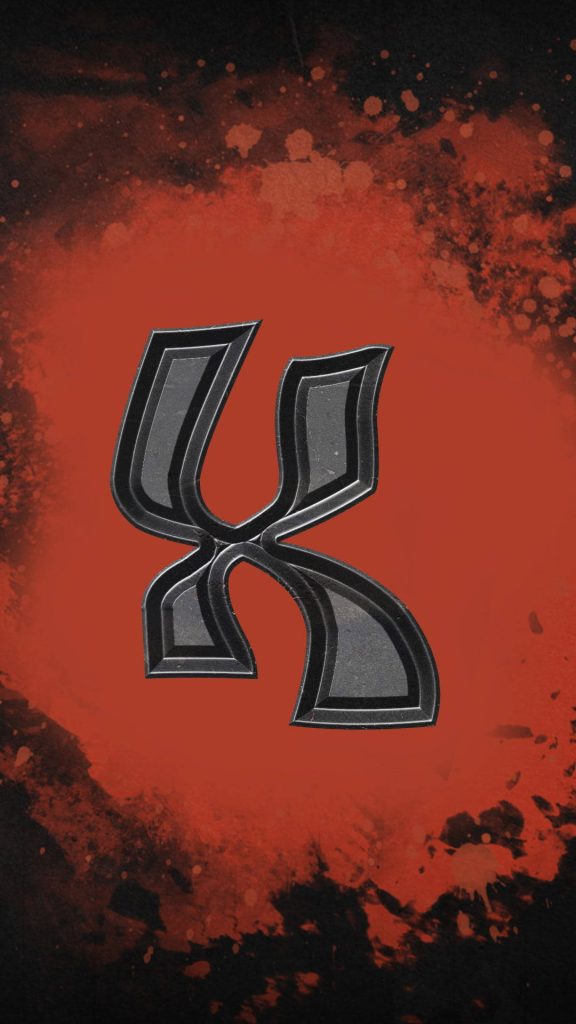 Bold metallic letter X digital art wallpaper with orange grunge background and sharp modern design