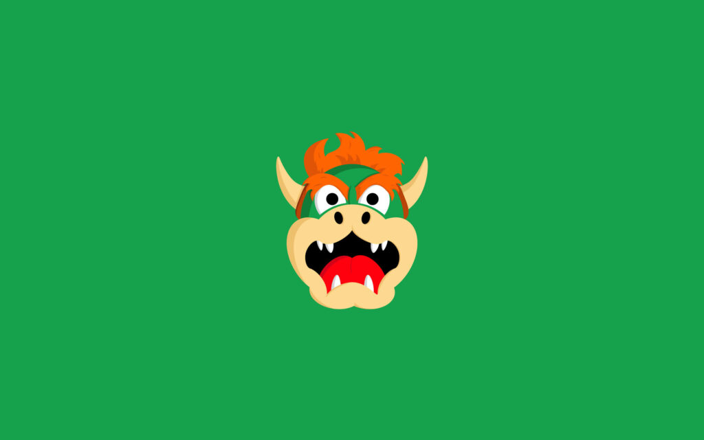 Bold minimalist Bowser face vector wallpaper green background Super Mario fierce character art