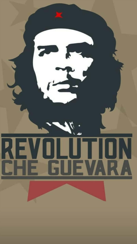 Minimalist Che Guevara portrait wallpaper with Revolution text symbolizing rebellion and spirit