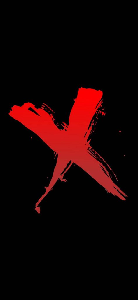 Bold minimalist red brushstroke letter X on black background artistic wallpaper design