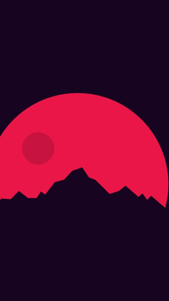 Minimalist Red Sunset Wallpaper: Bold Mountain Silhouette Design