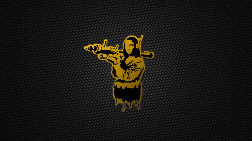 Unique Mona Lisa with Rocket Launcher - Bold Gold & Dark Wallpaper