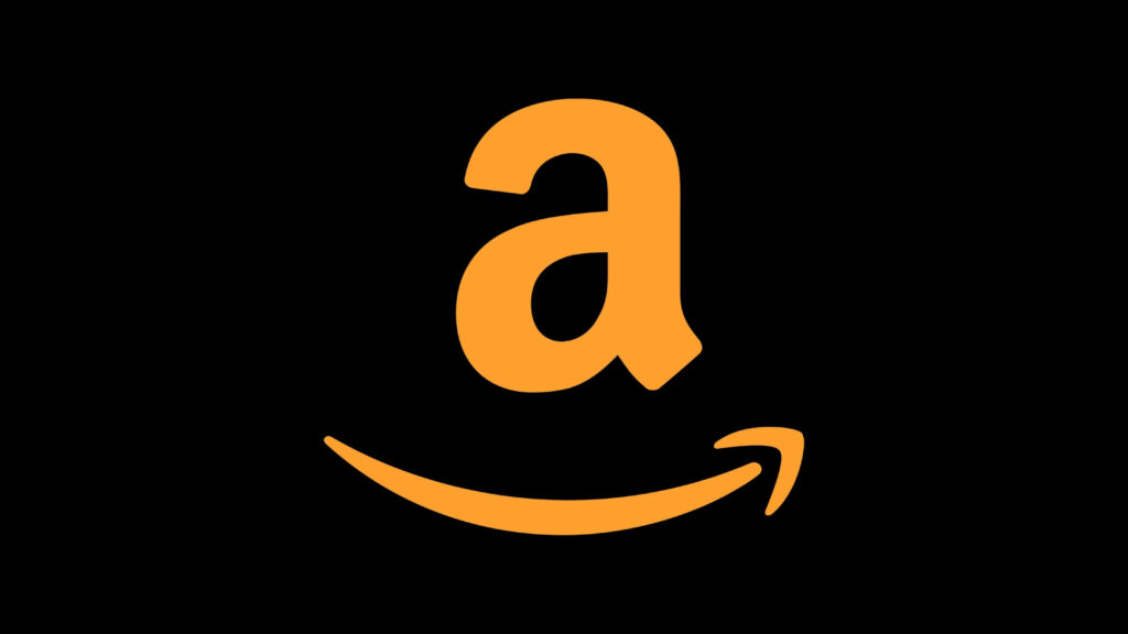 Amazon logo in bold orange on sleek black background modern minimalist wallpaper design