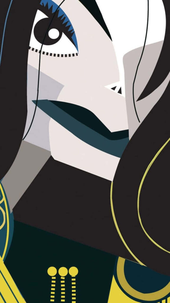 Bold pop art phone wallpaper of Avatar Kyoshi abstract style vibrant colors sharp lines background
