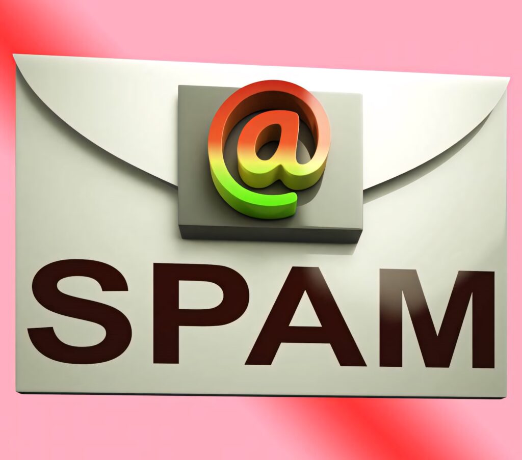 3D red spam email wallpaper with envelope and at symbol emphasizing digital communication theme