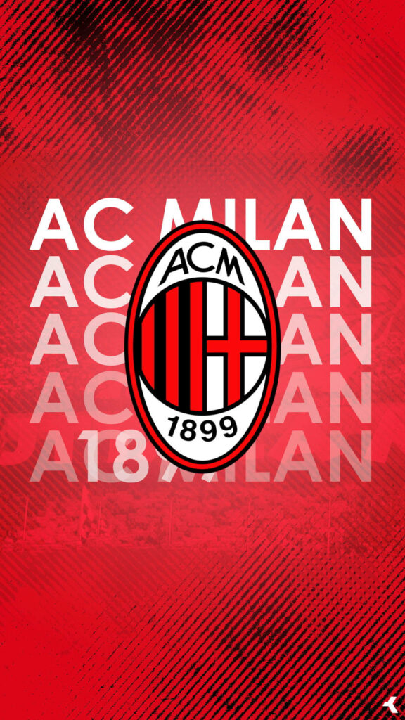 Bold red AC Milan wallpaper with central logo and repeated club name background design