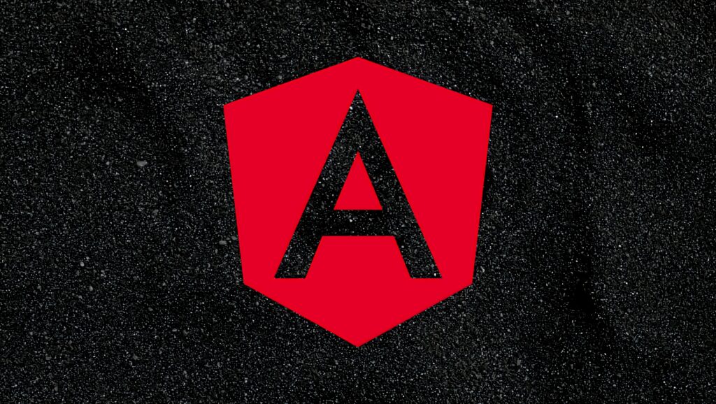 Angular logo in bold red on glittery black background modern tech wallpaper for developers