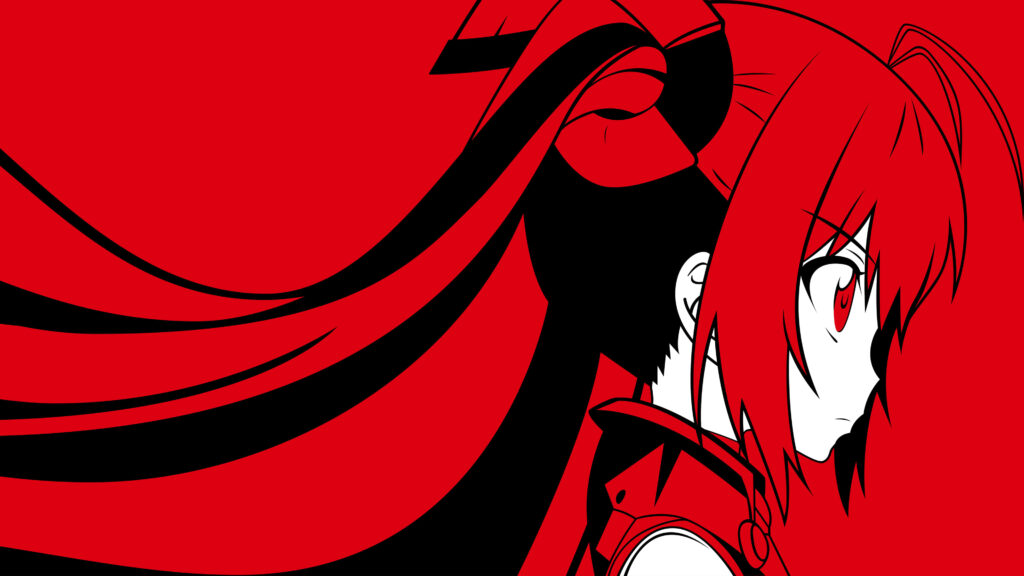 Vibrant Red Anime Wallpaper: Bold Black & White Character Art