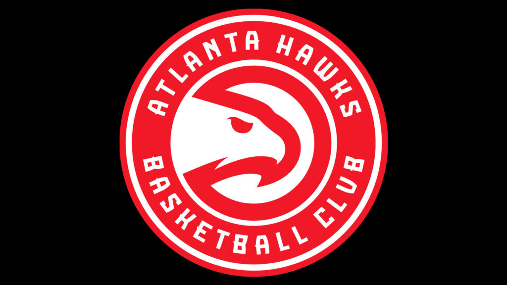 Bold red Atlanta Hawks logo with iconic hawk emblem and circular team text on black background Wallpaper