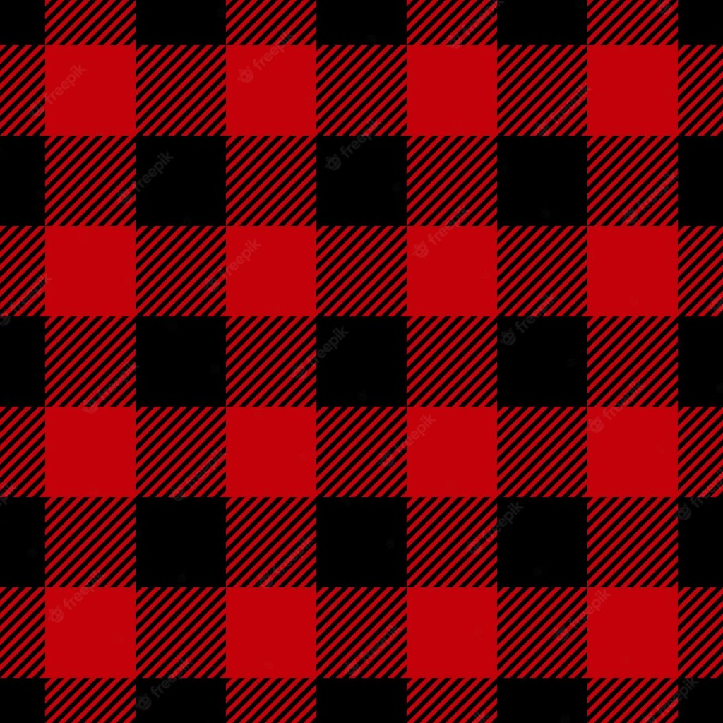 Red and black buffalo plaid wallpaper with checkered squares and subtle diagonal stripes design