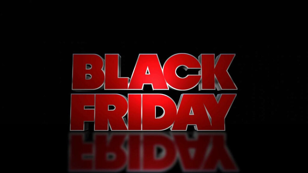 Bold red Black Friday text on dark background for eye-catching sale promotion wallpaper