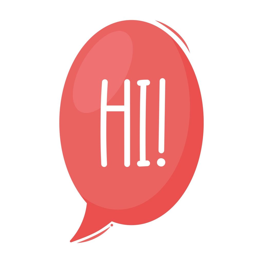 Red speech bubble saying HI in white letters on plain white background comic style wallpaper