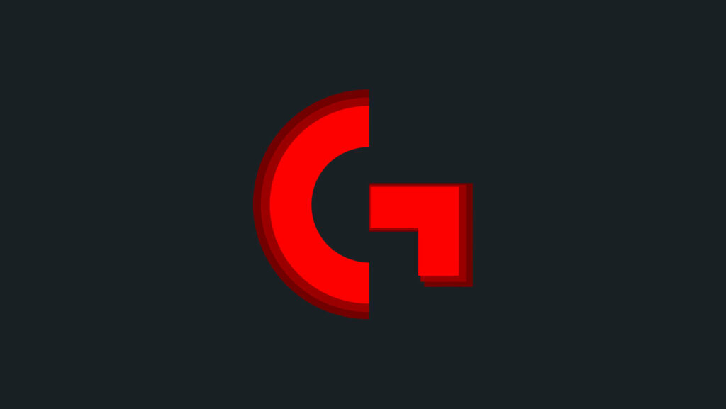 Bold red Logitech G logo on dark background modern striking gaming wallpaper design