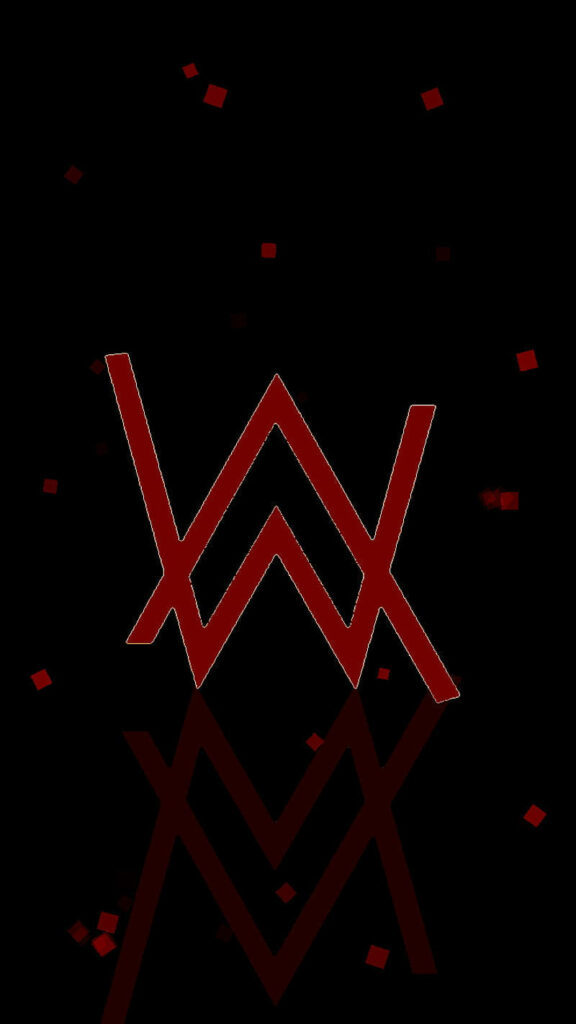 Signature in Crimson: Alan Walker's Dynamic Logo Shines on Noir Canvas Wallpaper